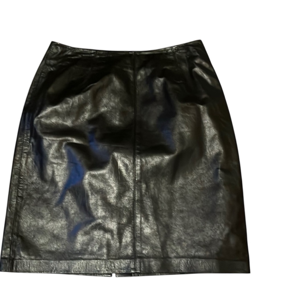 Alfani Black 100% Leather Knee Length Skirt Size 8 NWT